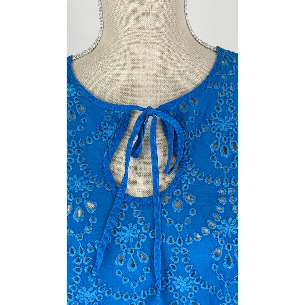 Johnny Was Mod Eyelet Sleeveless Boho Tunic Top Cobalt Blue Womens Size Medium - Picture 6 of 11